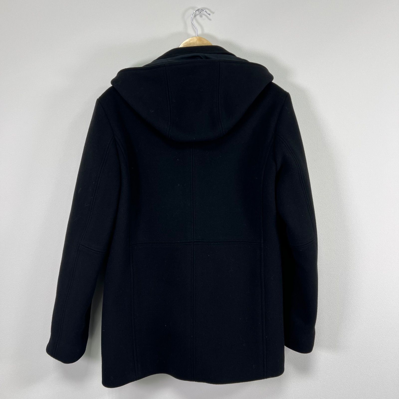 バレンシアガ　黒 ダッフルコート フード付き BALENCIAGA バレンシアガ 14AW レザートグルウールメルトンダッフル