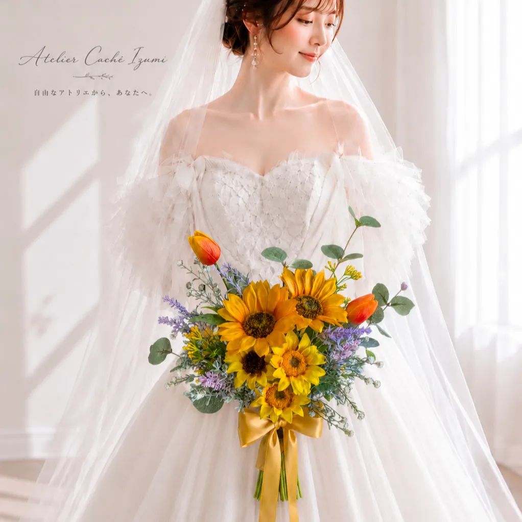 ウェディングブーケ アーティフィシャル 結婚式 ブートニア 花嫁 前