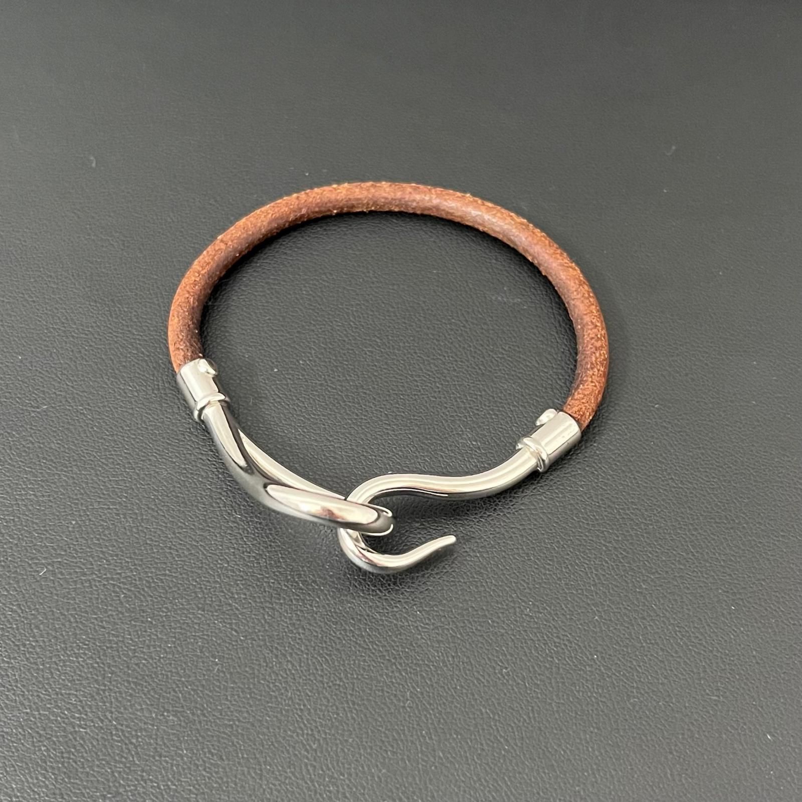 HERMES】エルメス ジャンボ ブレスレット バングル レザー ブラウン