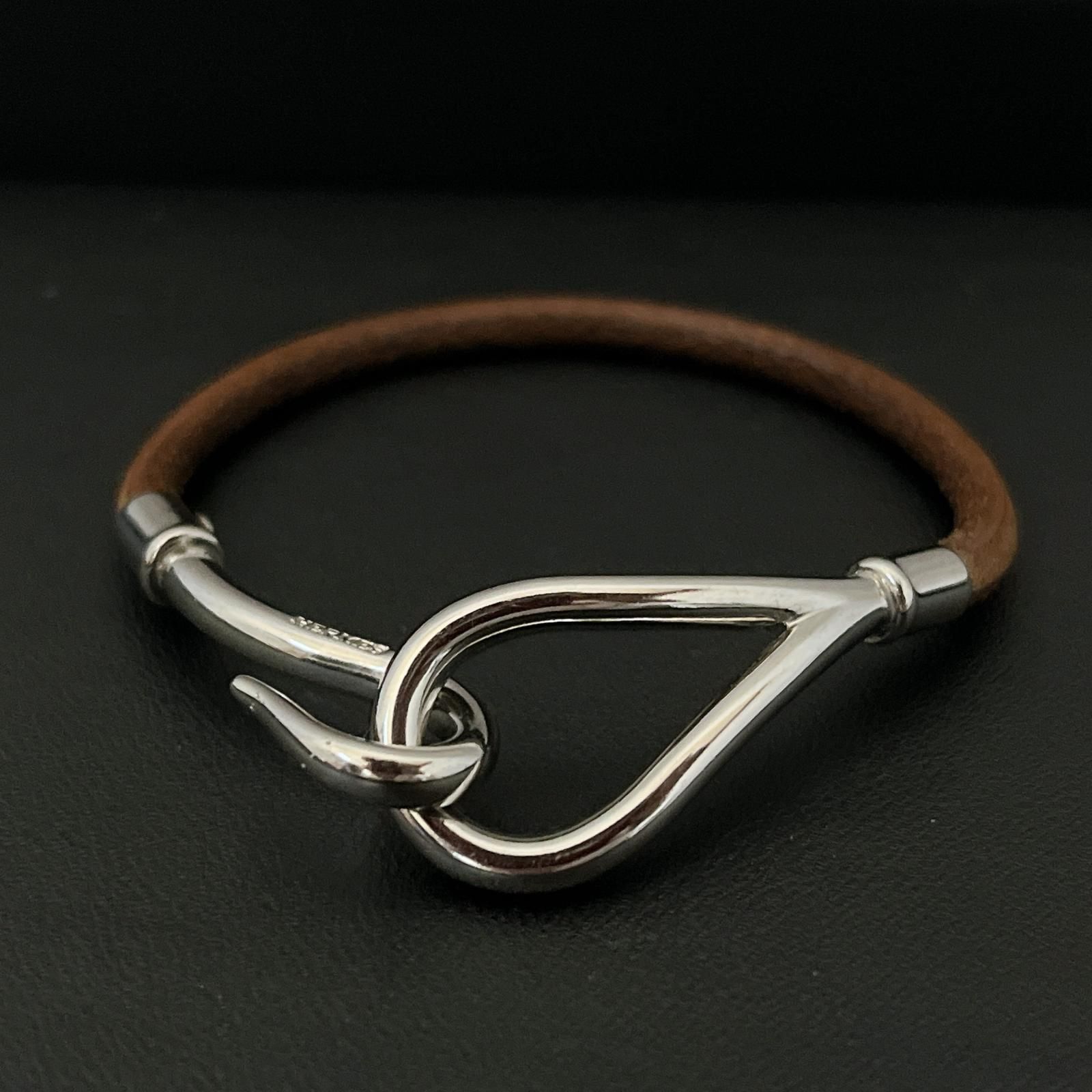HERMES】エルメス ジャンボ ブレスレット バングル レザー ブラウン