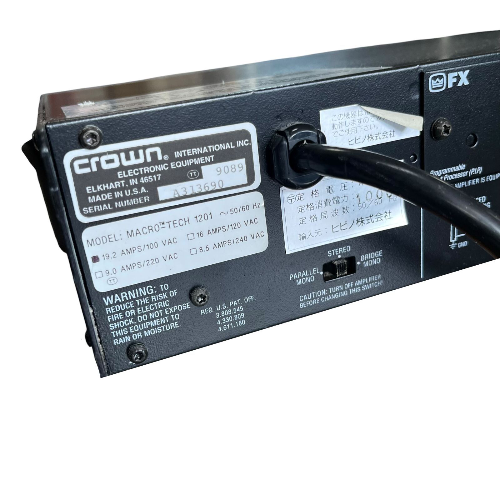 中古○Amcron/アムクロン○パワーアンプ CROWN MACRO-TECH 1201 2ch