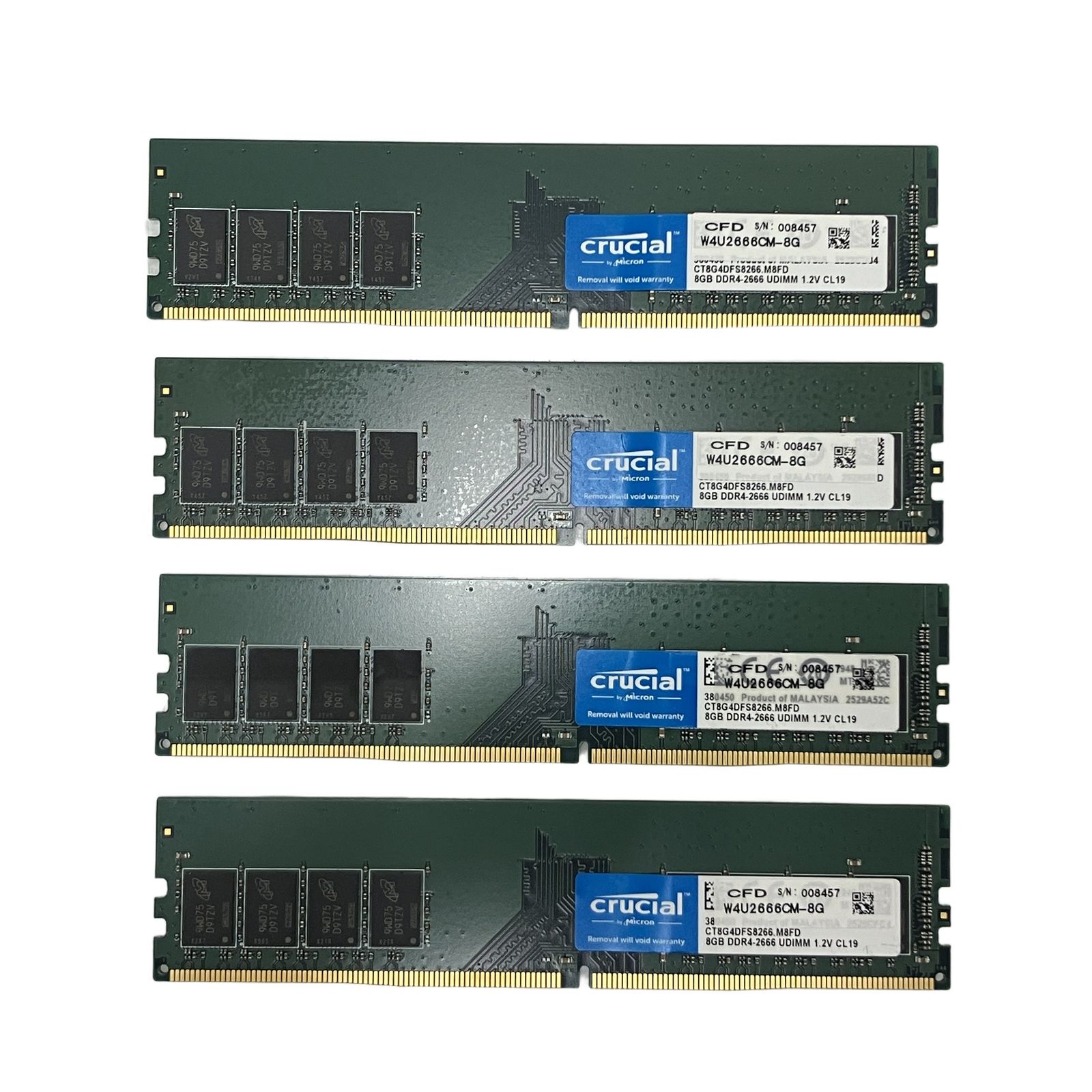 crucial W4U2666CM-8G CT8G4DFS8266.M8FD 8GB DDR4-2666 UDIMM 1.2V CL19 メモリ 8GB ×4枚 セット PC パーツ 周辺 機器 中古 T11490460