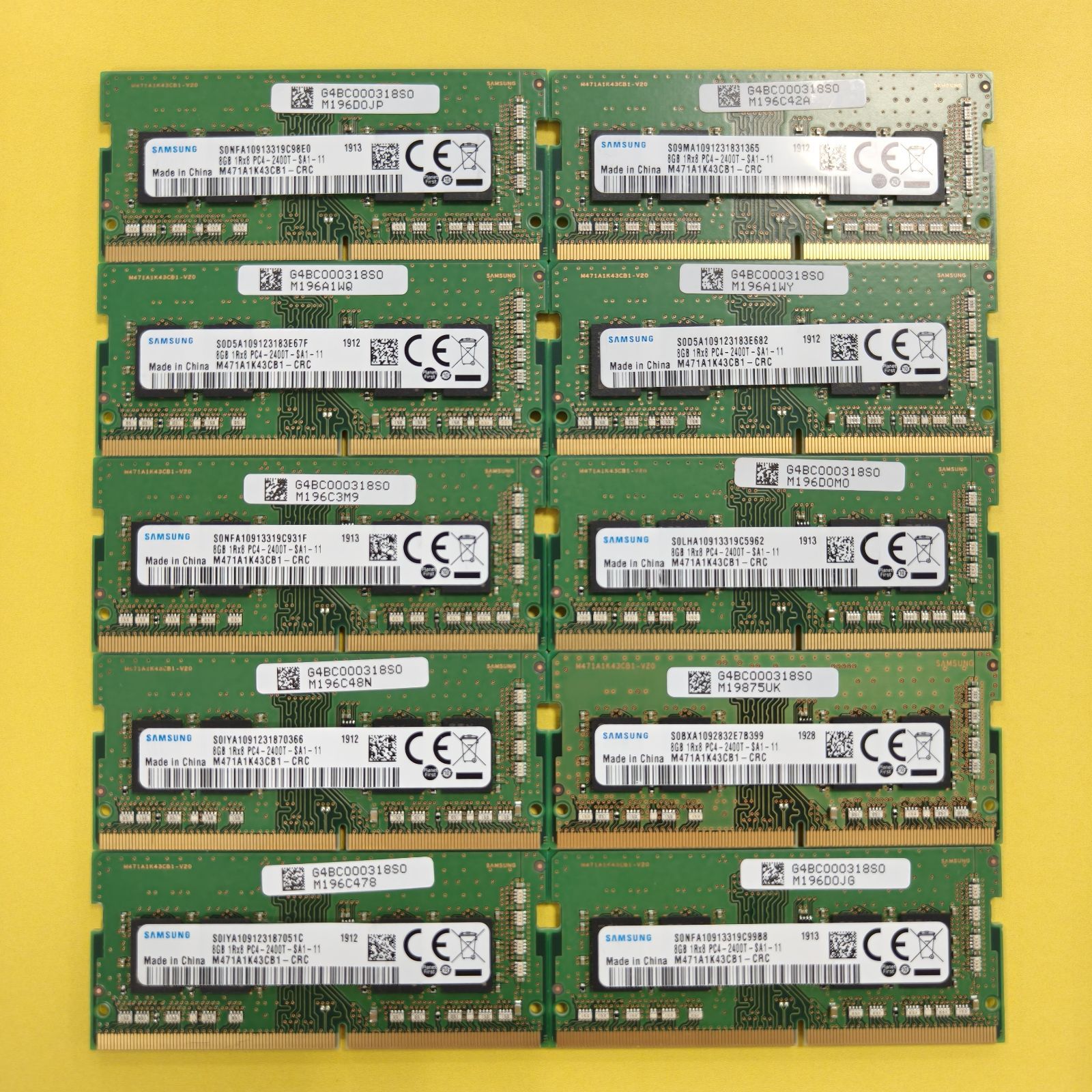 【中古】SAMSUNG製ノートPC用中古メモリー DDR4-2400T 8GB×10枚セット