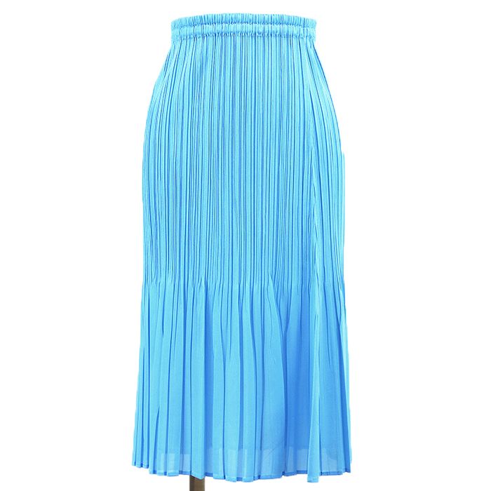 SALE【美品】PLEATS PLEASE プリーツプリーズ スカート サイズ 3 レディース Iライン 膝下丈 ボトムス サックスブルー 青 日本製