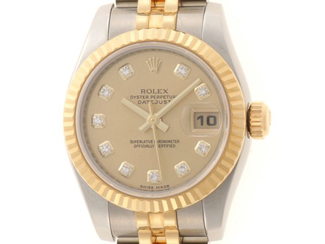 ROLEX ロレックス デイトジャスト 179173G 腕時計 ステンレス/K18イエローゴールド K18YG/ダイヤモンド ゴールド文字盤 自動巻き ブラック文字盤 レディース【中古】471