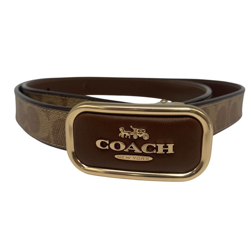SALE　コーチ　新品　馬車バックル　リバーシブルシグネチャーベルト ♪4573 COACH シグネチャー バックル カット トゥ サイズ リバーシブル