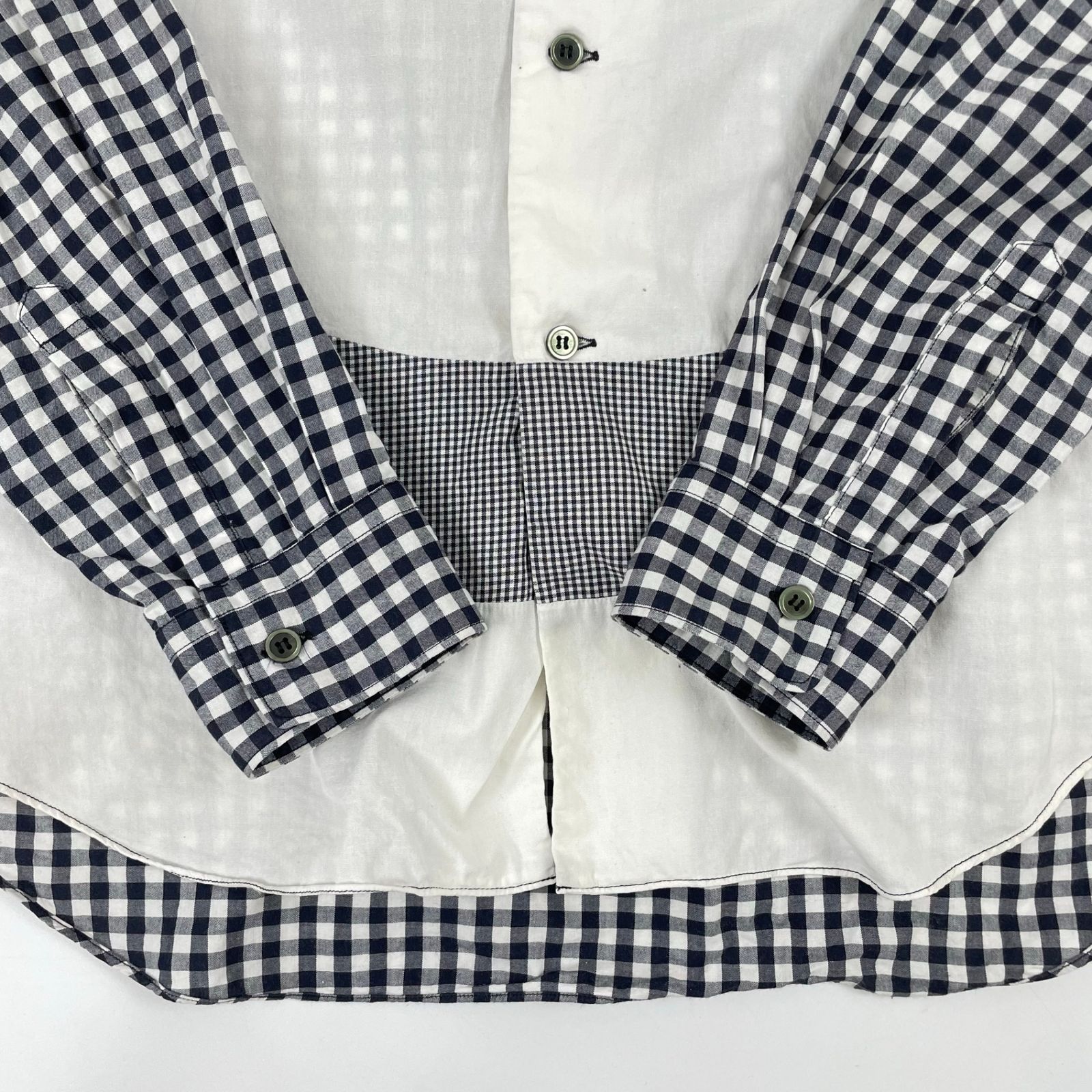 BLACK COMME des GARCONS / 丸襟 ギンガムチェック切替ドッキングシャツ 1M-B019 AD2014 SIZE:M BLACK COMME des GARCONS / 丸襟 ギンガムチェック切替ドッキング