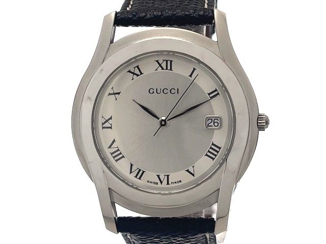 GUCCI 5500M グッチ　メンズ腕時計 社外新品ベルト　稼働品 GUCCI グッチ 5500M 5500M 腕時計 ステンレススチール/レザー シルバー