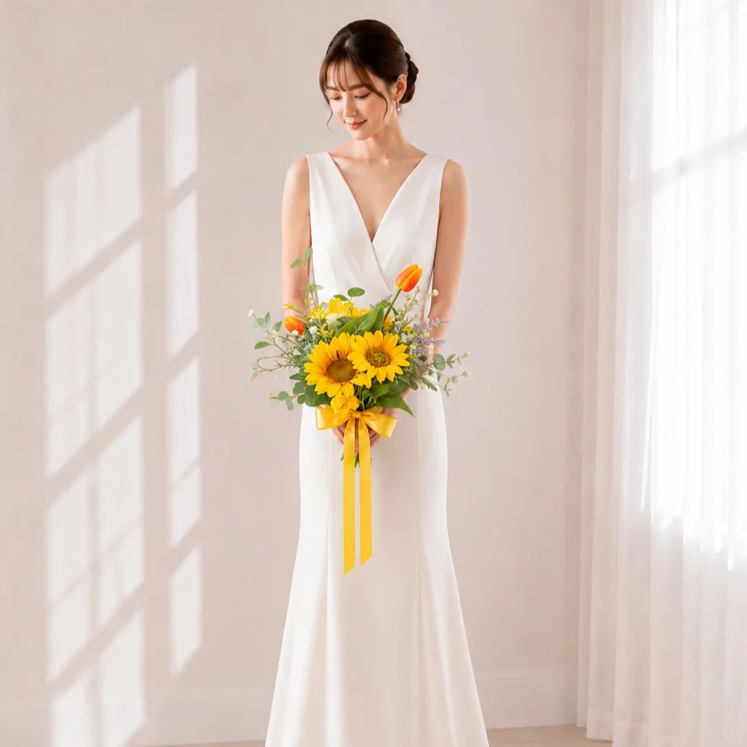 チューリップ】ウェディングブーケ&ブートニアSET / 前撮り・結婚式 