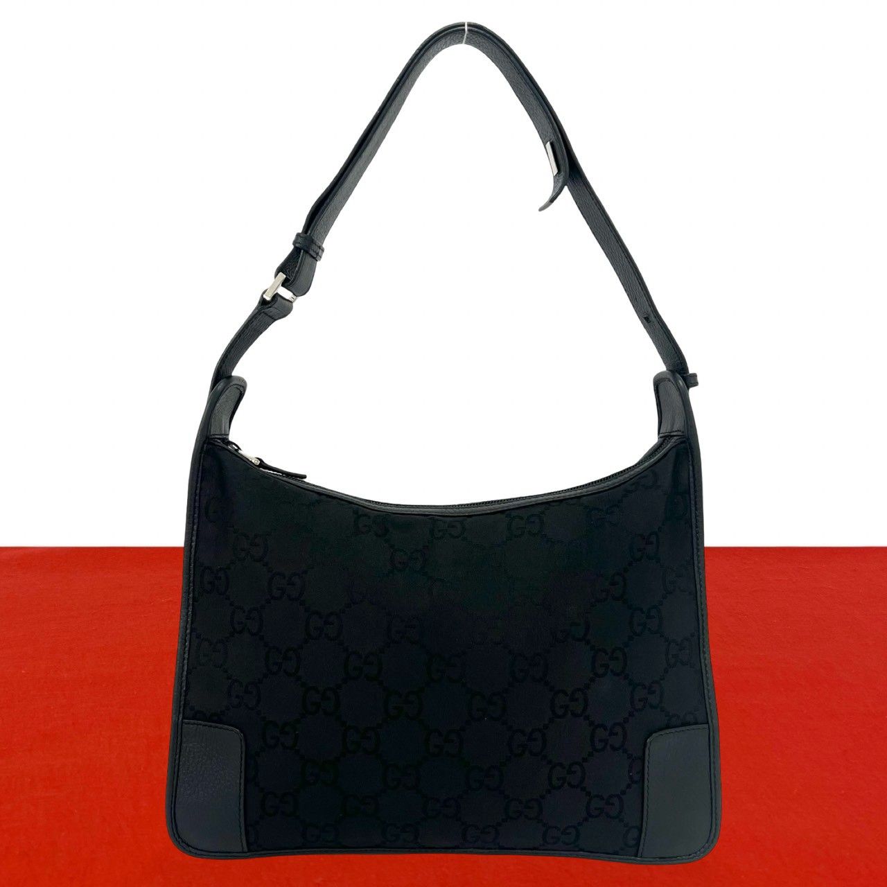 極 美品 GUCCI グッチ GG ロゴ 柄 キャンバス レザー 本革 セミ ワン