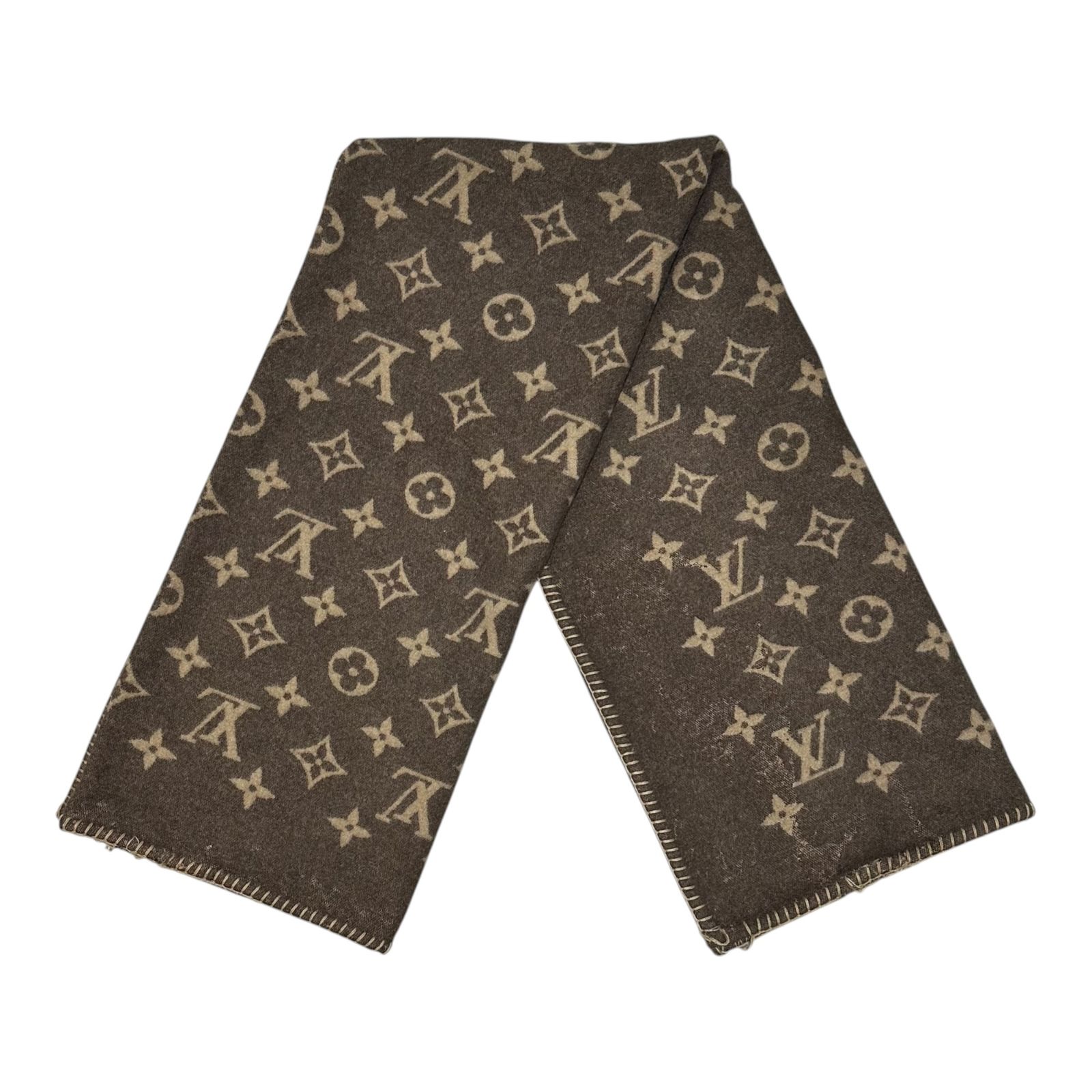 LOUIS VUITTON(ルイヴィトン) Plaid Neo Monogram プレッド ネオ モノグラム ブランケット M75548 ブラウン×ベージュ 毛布 ラグ リバーシブル 31,460円