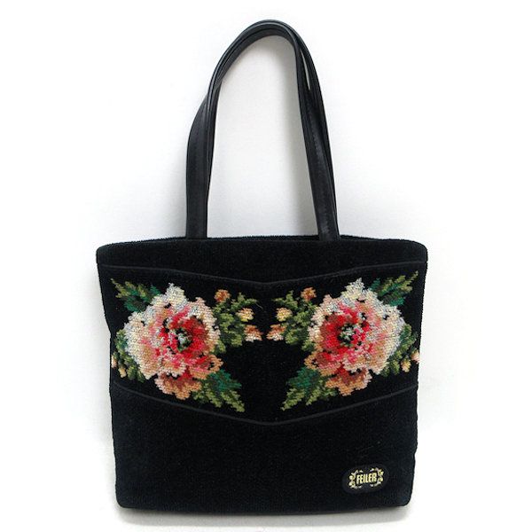 ☆美品☆FEILER ハンドバッグ パンジー柄 シェニール織 FEILER 