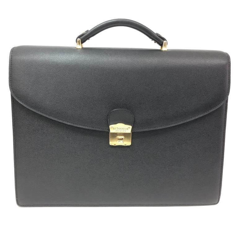 品質第一】【中古】LE TANNEUR レザービジネスバッグ 黒 裏ファスナー