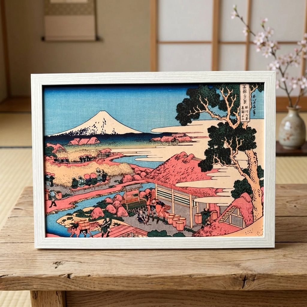 葛飾北斎 冨嶽三十六景 第39図 駿州片倉茶園ノ不二 A4額付き 浮世絵