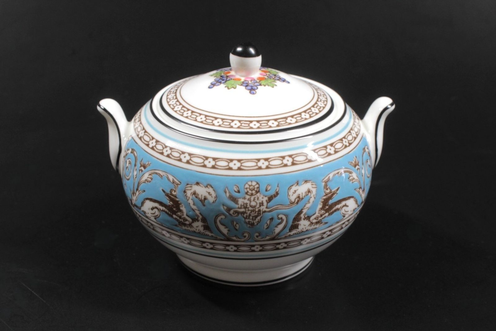 【新品未使用】ウェッジウッド フロレンティーン ターコイズ シュガーポット 英国製 WEDGWOOD ボーンチャイナ 蓋付き 箱なし