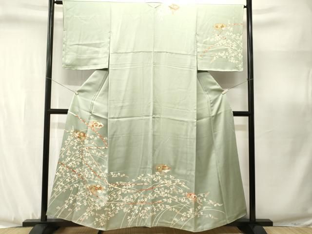 平和屋着物□訪問着 駒刺繍 鬘帯扇面萩花文 金彩 正絹 逸品 CABJ3086ev