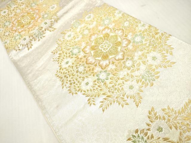 #G986 美品 袋帯 六通 縮緬 金通し 風景文 塔 ビル 正絹 和装 和服 G986 美品 袋帯 六通 縮緬 金通し 風景文 塔 ビル 正絹 和装 和服 G986