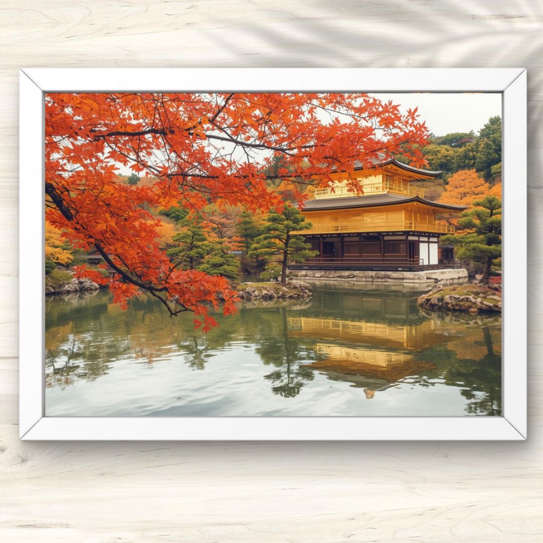 現代アート水彩画 建物 金色フレーム 0000231 A2 水辺に映る金色の建物 水彩画 水辺の金色の建物 大判