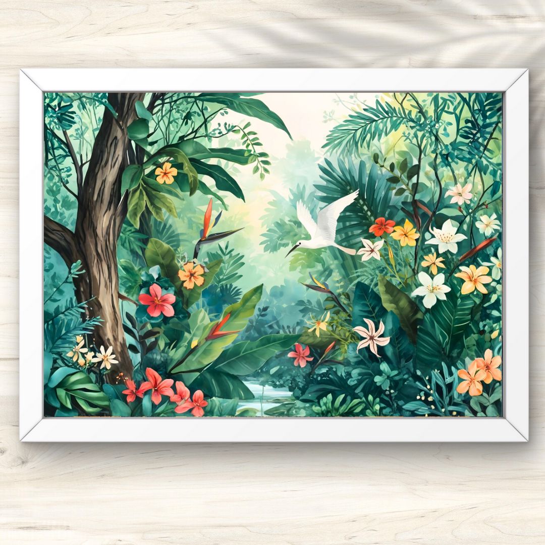 0000252 A0 白い花を飾る静物 水彩画 白い花瓶の花 特大ポスター 空間演出