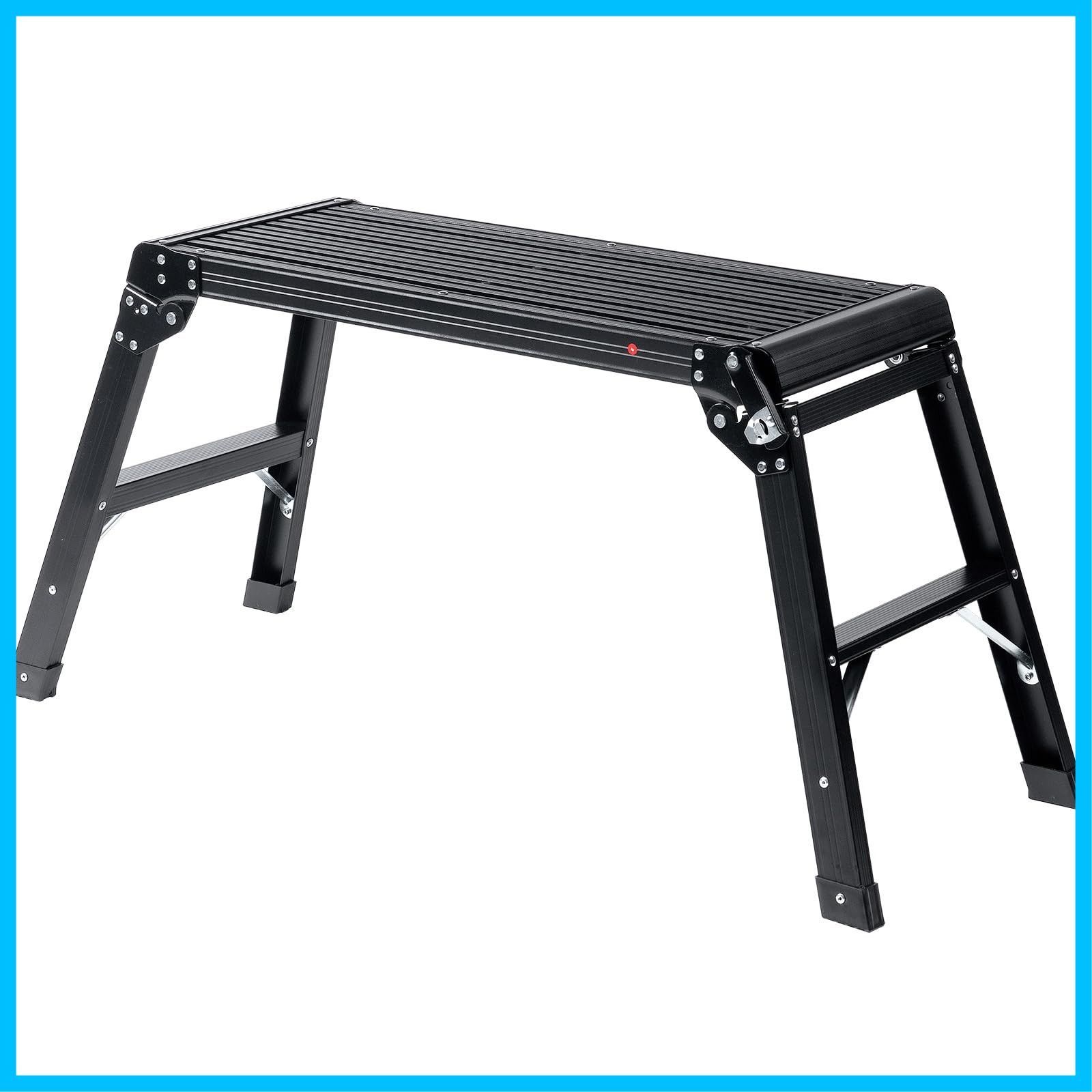 【在庫処分】イーサプライ アルミ足場台 洗車台 2段 高さ50cm 耐荷重150kg 天板76cm×30cm 軽量3.6kg 折りたたみ 幅広ステップ 踏み台 脚立 ブラック EEX-KYA20BK 6,655円
