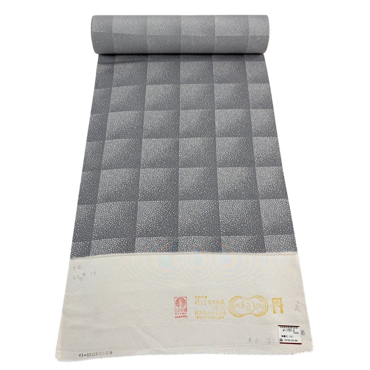 反物 秀品 小紋 格子 幾何学模様 灰色 正絹 【中古】 7,644円