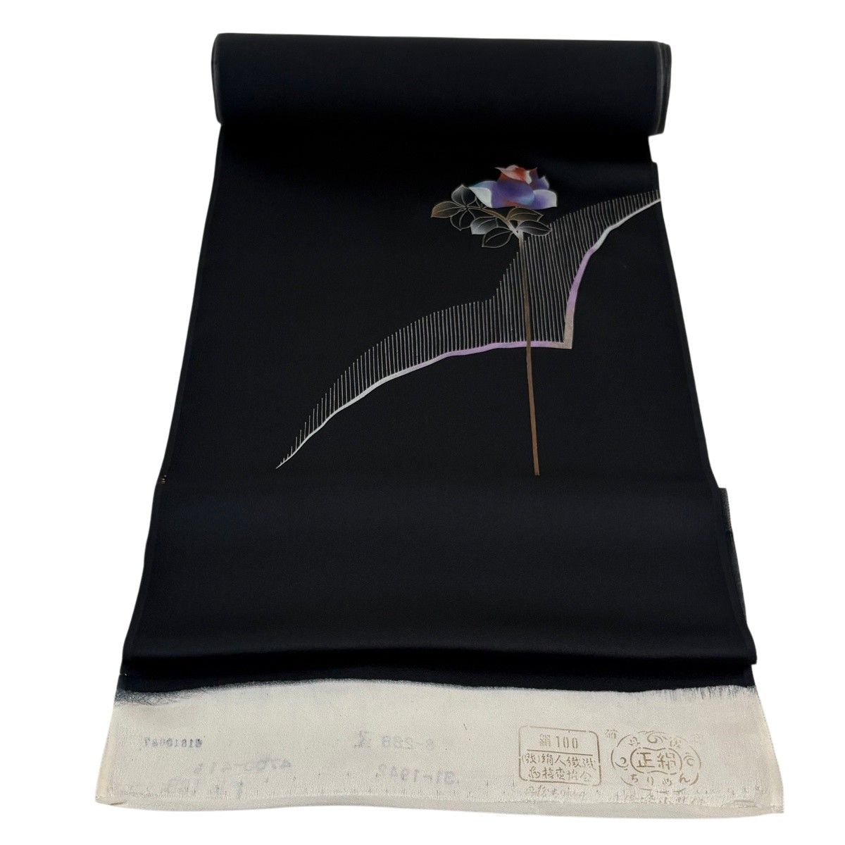 反物 秀品 付下げ 草花 縦縞 金銀彩 黒 正絹 【中古】 7,448円