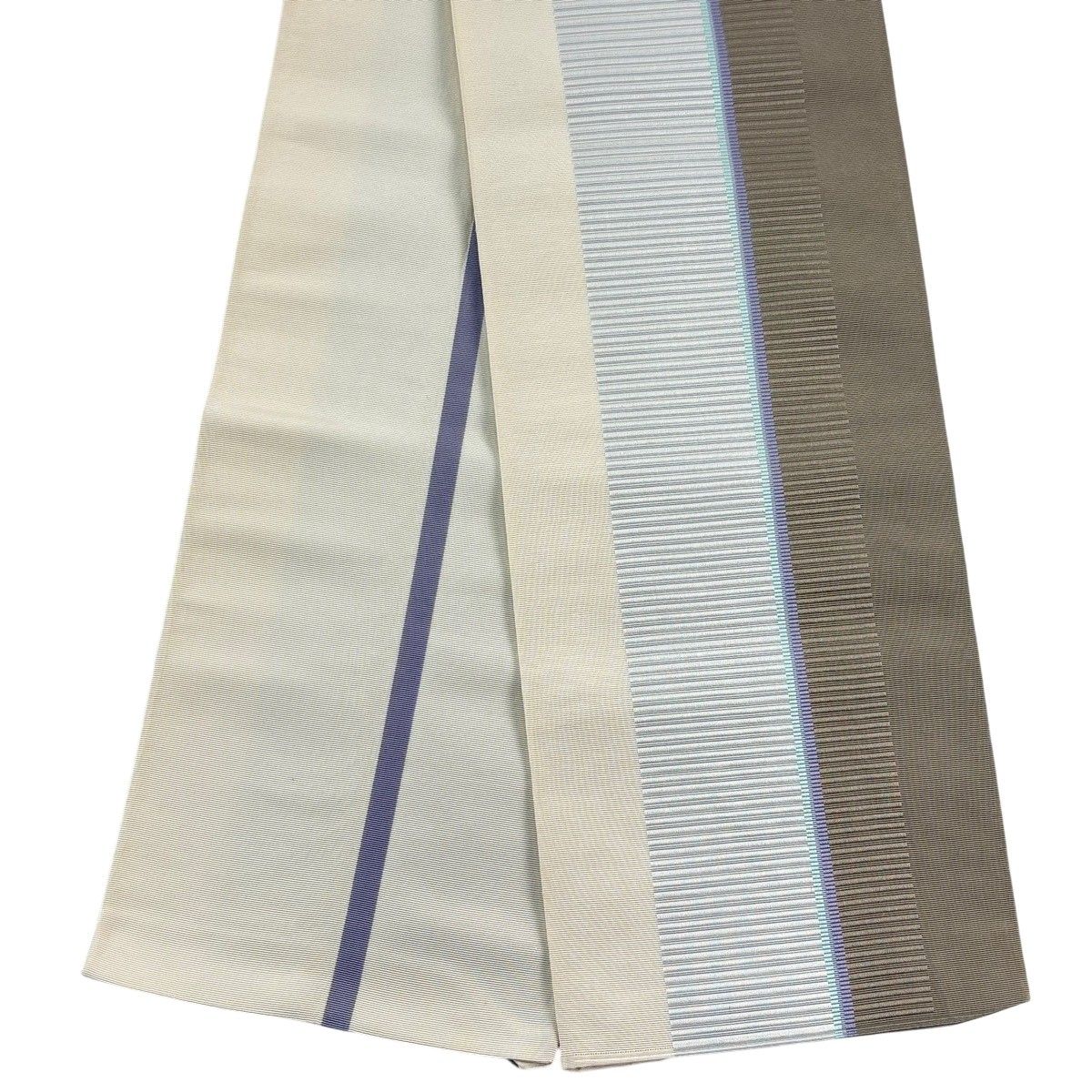 半幅帯 秀品 縞 クリーム 正絹 【中古】
