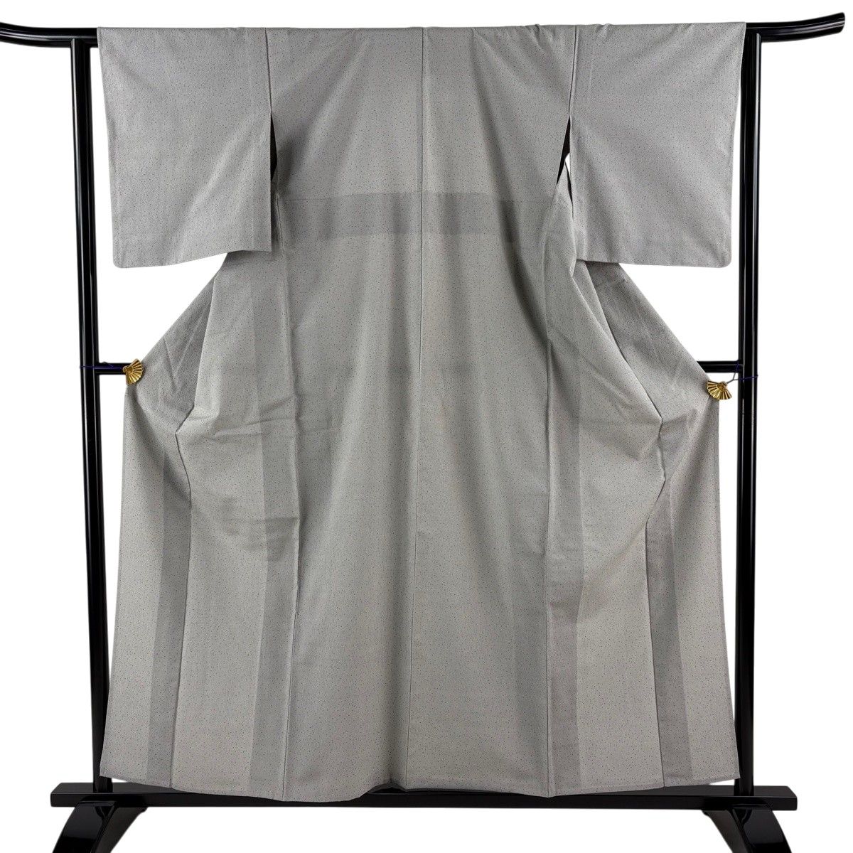 お召 身丈159cm 裄丈63cm S 単衣 本塩沢 証紙 幾何学 灰色 正絹 逸品 【中古】
