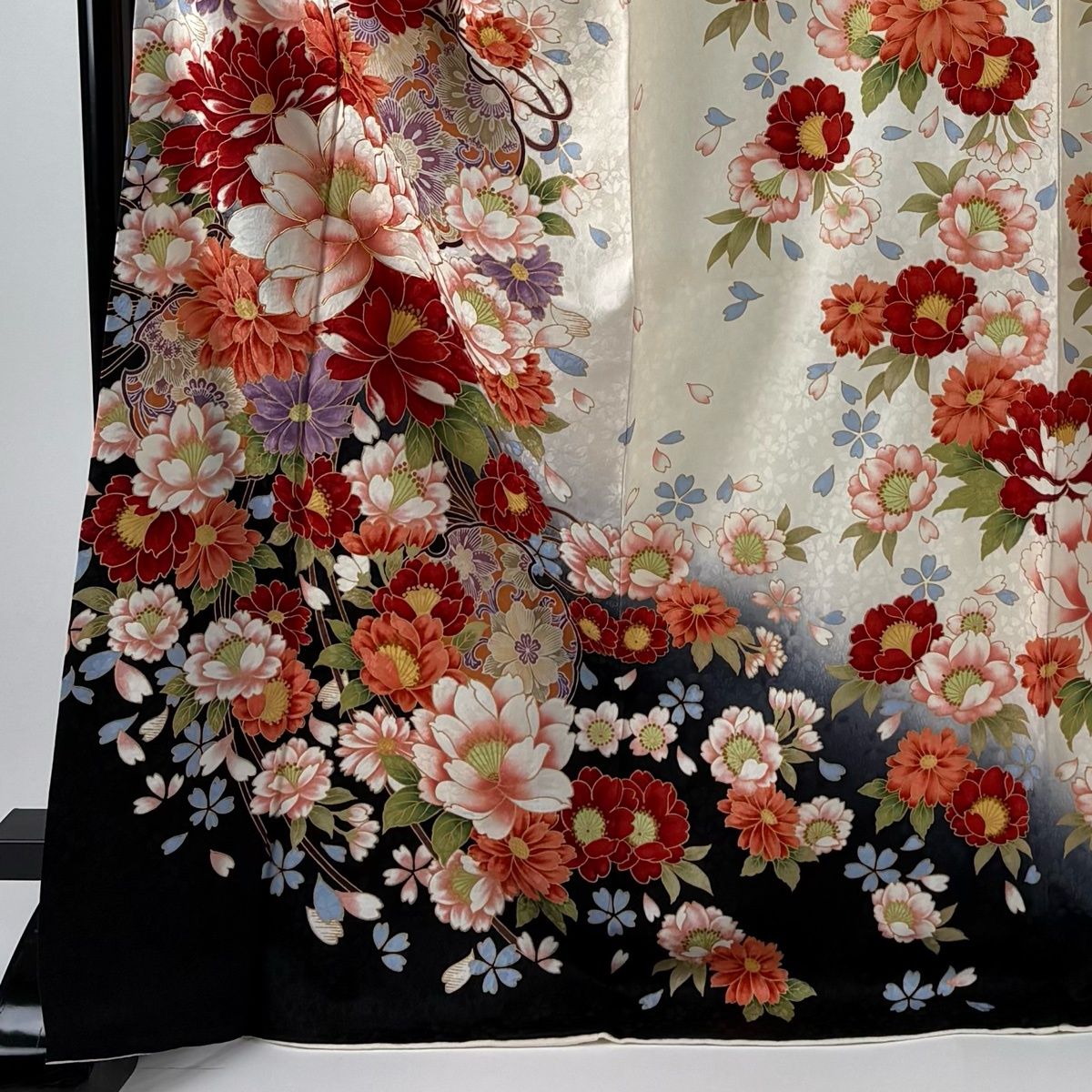 美品】 振袖 身丈172.5cm 裄丈72cm L 袷 袋帯フルセット 草花 雪輪