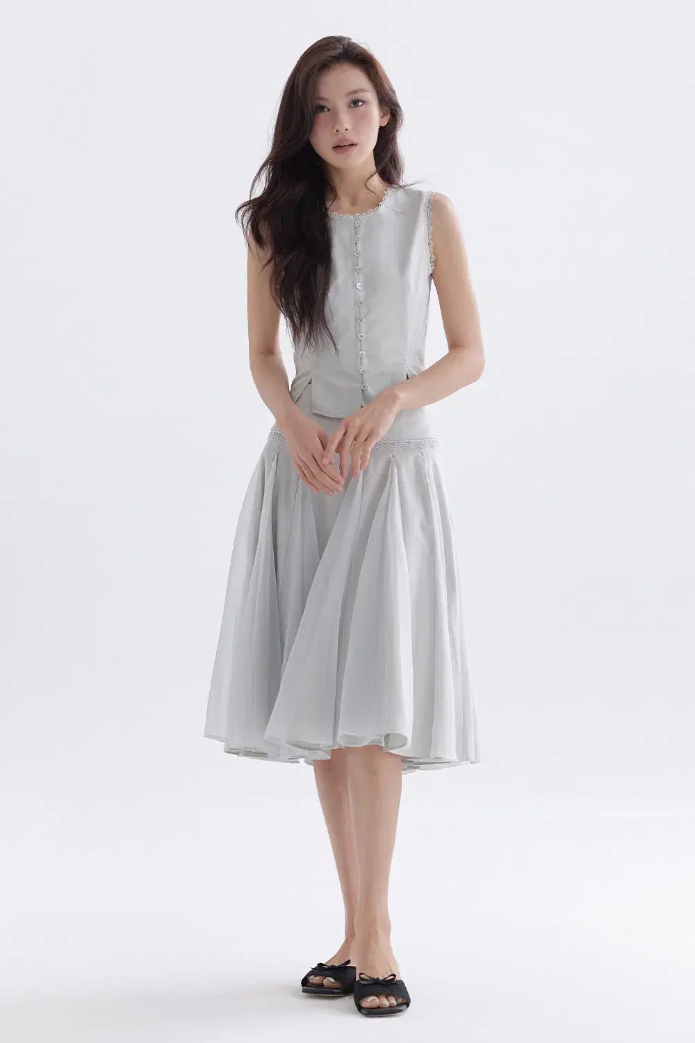 THETIS Poem Chiffon Flare Skirt (Mint) ポエム シフォン フレア スカート ミディ丈 スカート ミント