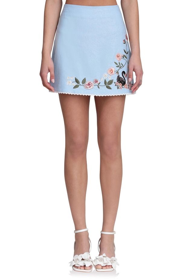アヴェックレフィーユ レディース ボトムスカート フラワー柄 ミニ 刺繍 フラワー Avec Les Filles Floral Embroidered Miniskirt Ice Blue ブルー