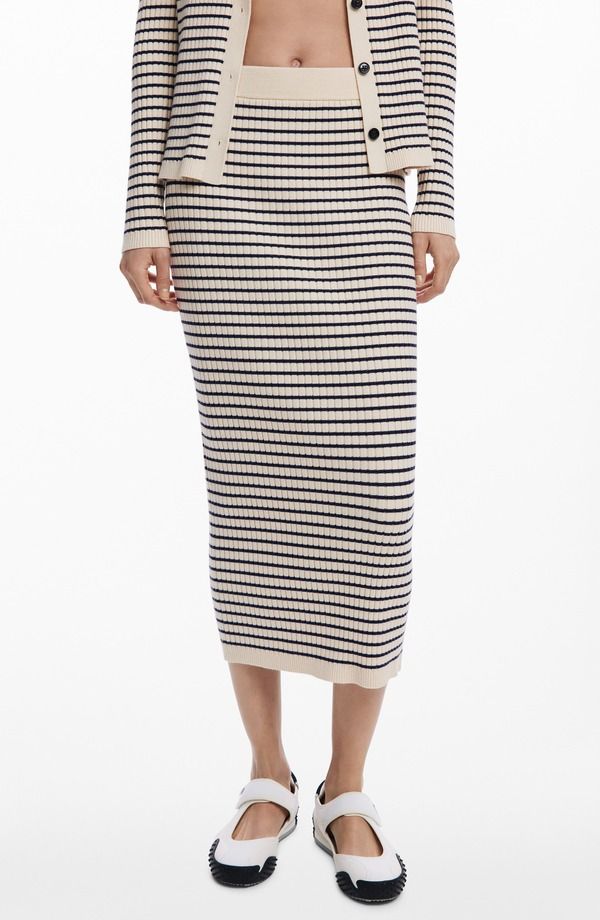 デジグアル レディース ボトムスカート ミディ セーター Desigual Stripe Rib Midi Sweater Skirt Light Beige ベージュ