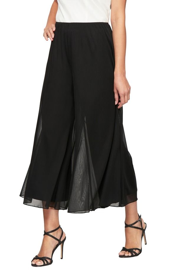 アレックスイブニングス レディース ボトムス レギンス ワイドレッグ メッシュ パンツ Alex Evenings Wide Leg Crop Mesh Panel Pants Black ブラック