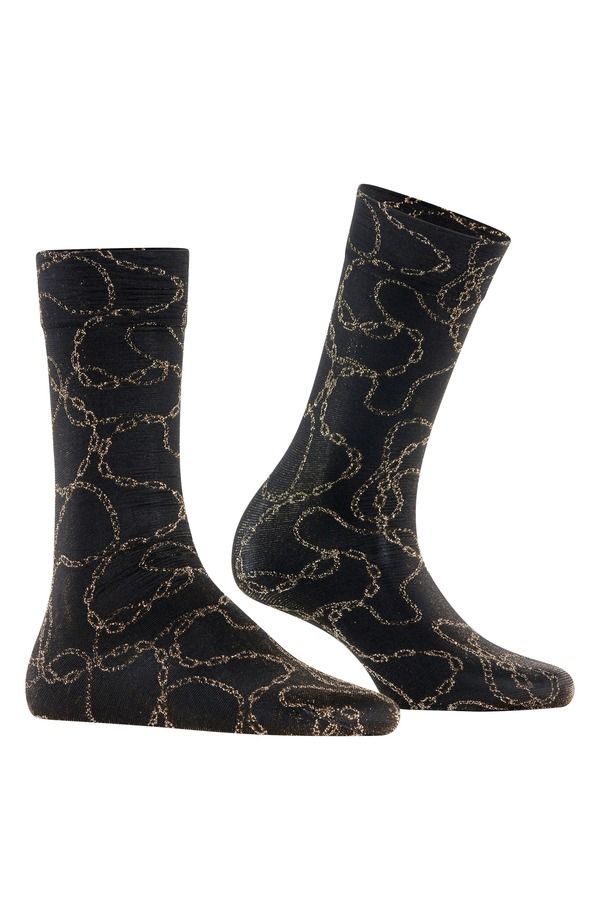 ファルケ レディース アンダーウェア 靴下 トール Falke Metallic Jewel Case Crew Socks Black Gold ブラック
