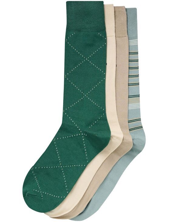 カルバンクライン メンズ アンダーウェア 靴下 Calvin Klein Mens Crew Dressocks 4Pack GreenBeigeGray グレー