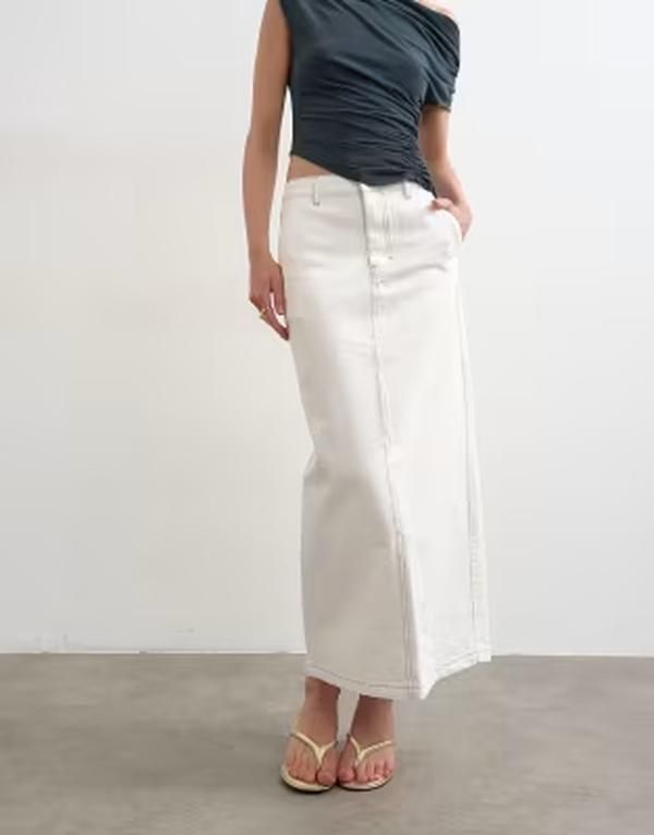 トップショップ レディース ボトムスカート デニム マキシ Topshop denim column maxi skirt in bone デニム
