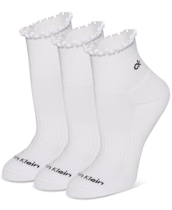 カルバンクライン レディース アンダーウェア 靴下 フリル Calvin Klein Womens 3Pk Ruffled Quarter Performance Socks White ホワイト