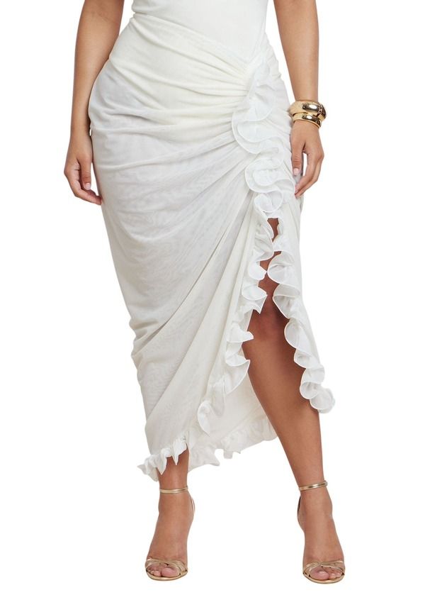 エロクイ レディース ボトムスカート フリル メッシュ シアー Patbo X Eloquii Ruffled Sheer Mesh Skirt Coconut Milk