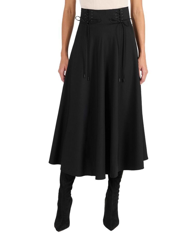サントレッリ レディース ボトムスカート ミディ レザー Santorelli Aster Full Midi Skirt with Leather Lacing Detail Black ブラック