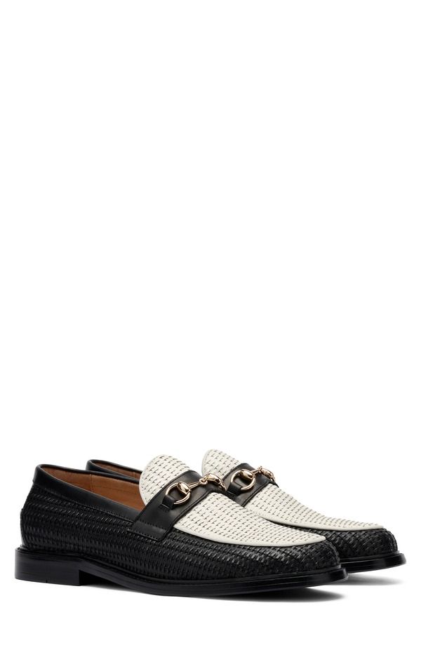 マークノーラン メンズ シューズ スリッポン・ローファー MARC NOLAN Boardwalk Bit Loafer Black White Woven ホワイト