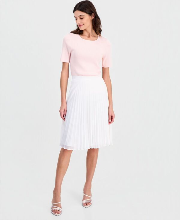 タハリエーエスエル レディース ボトムスカート シフォン プリーツ ミディ Tahari ASL WomensolidColor Pleated Chiffon Midi Skirt Ivory アイ