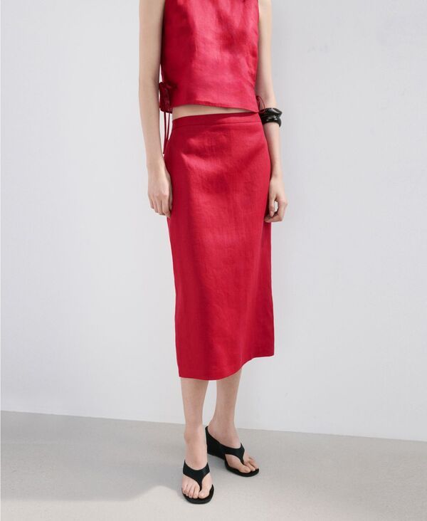 マンゴ レディース ボトムスカート ミディ リネン MANGO Womens Linen Midi Skirt Red レッド