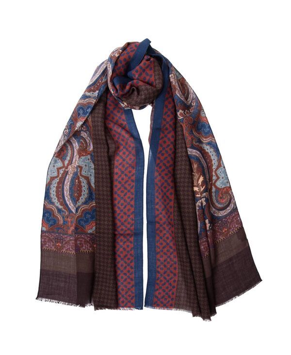 エリザベッタ メンズ アクセサリー マフラー・ストール・スカーフ ウール Elizabettaosta Wool Scarf Burgundy blue and brown ブルー
