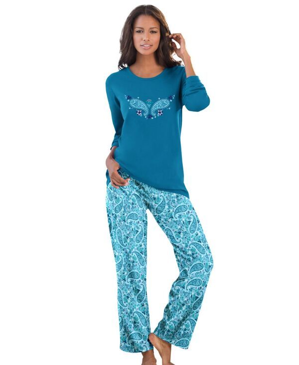 ドリームスアンドコー レディース アンダーウェア ナイトウェア ニット Dreams Co Womens Dreams and Co Long Sleeve Knit PJ Set Pale ocea
