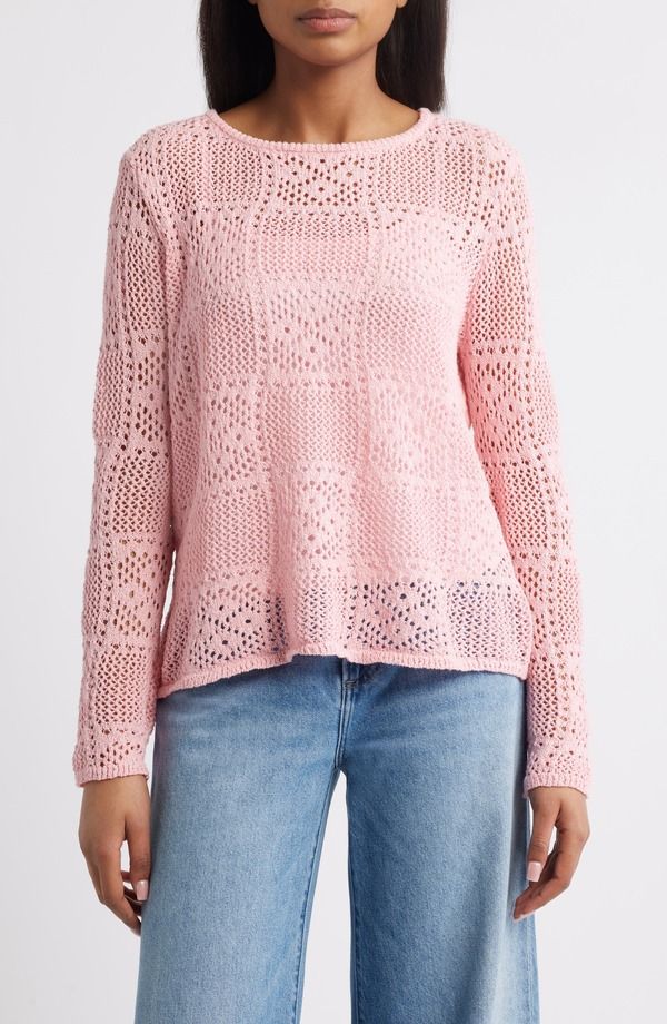 ビーチランチラウンジ レディース アウター パーカー・スウェット セーター beachlunchlounge Tiara Crochet Look Sweater PETAL PINK ピンク