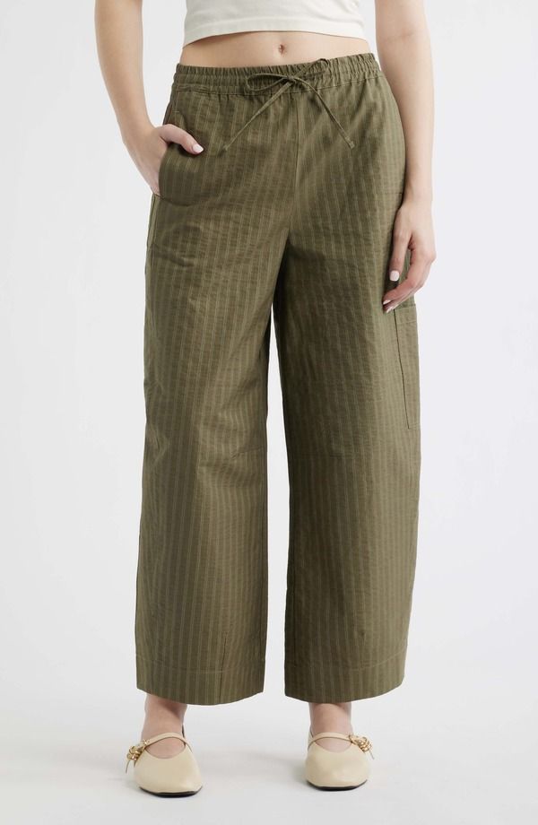 ダムソンマダー レディース ボトムス レギンス パンツ コットン Damson Madder Felix Ticking Stripe Organicotton Drawstring Pants OL