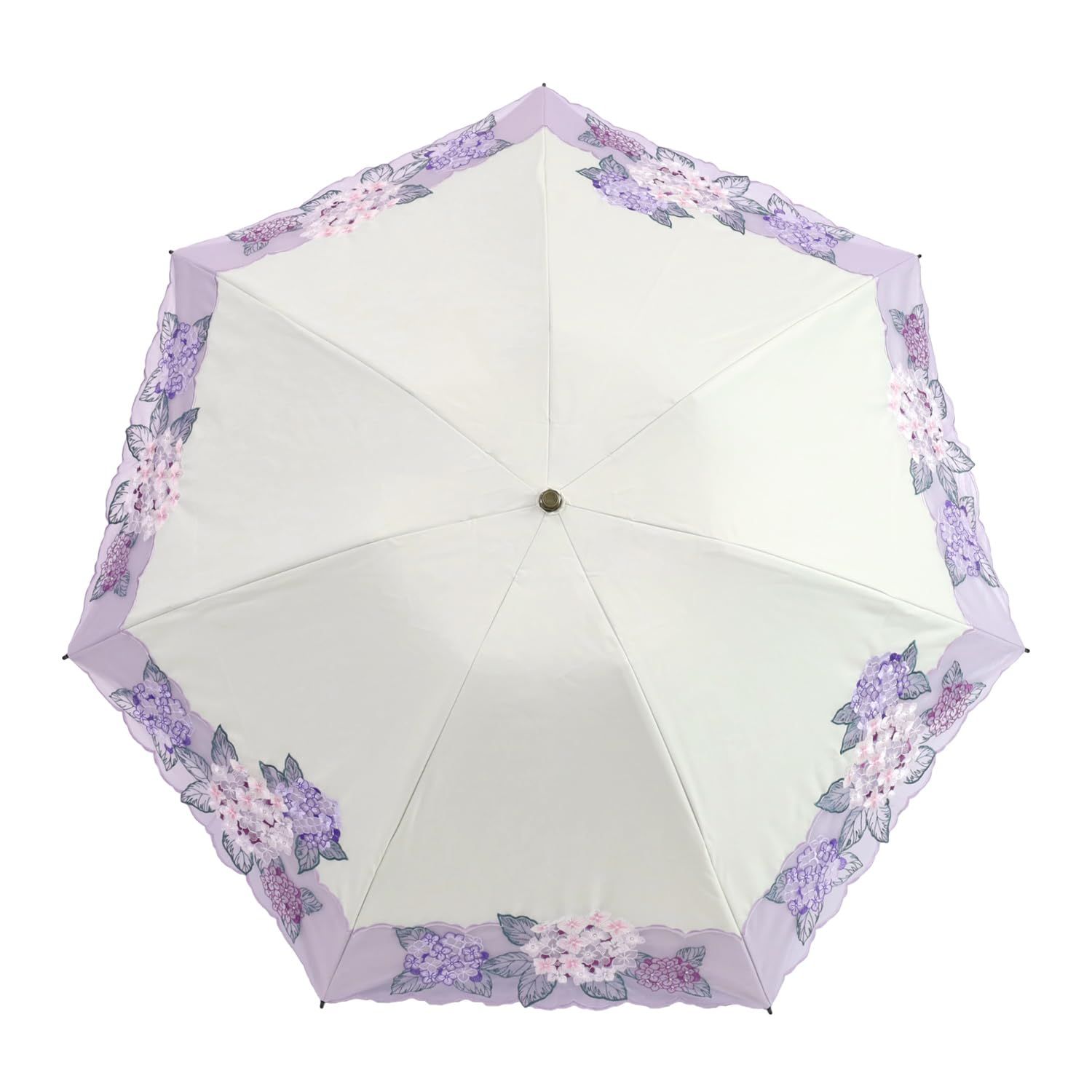 [シノワズリーモダン]日傘 折りたたみ レディース１級遮光 UVカット 晴雨兼用 カットワーク刺繍 オーガンジー 3段折りたたみ 軽量 紫陽花刺繍 (ホワイト)