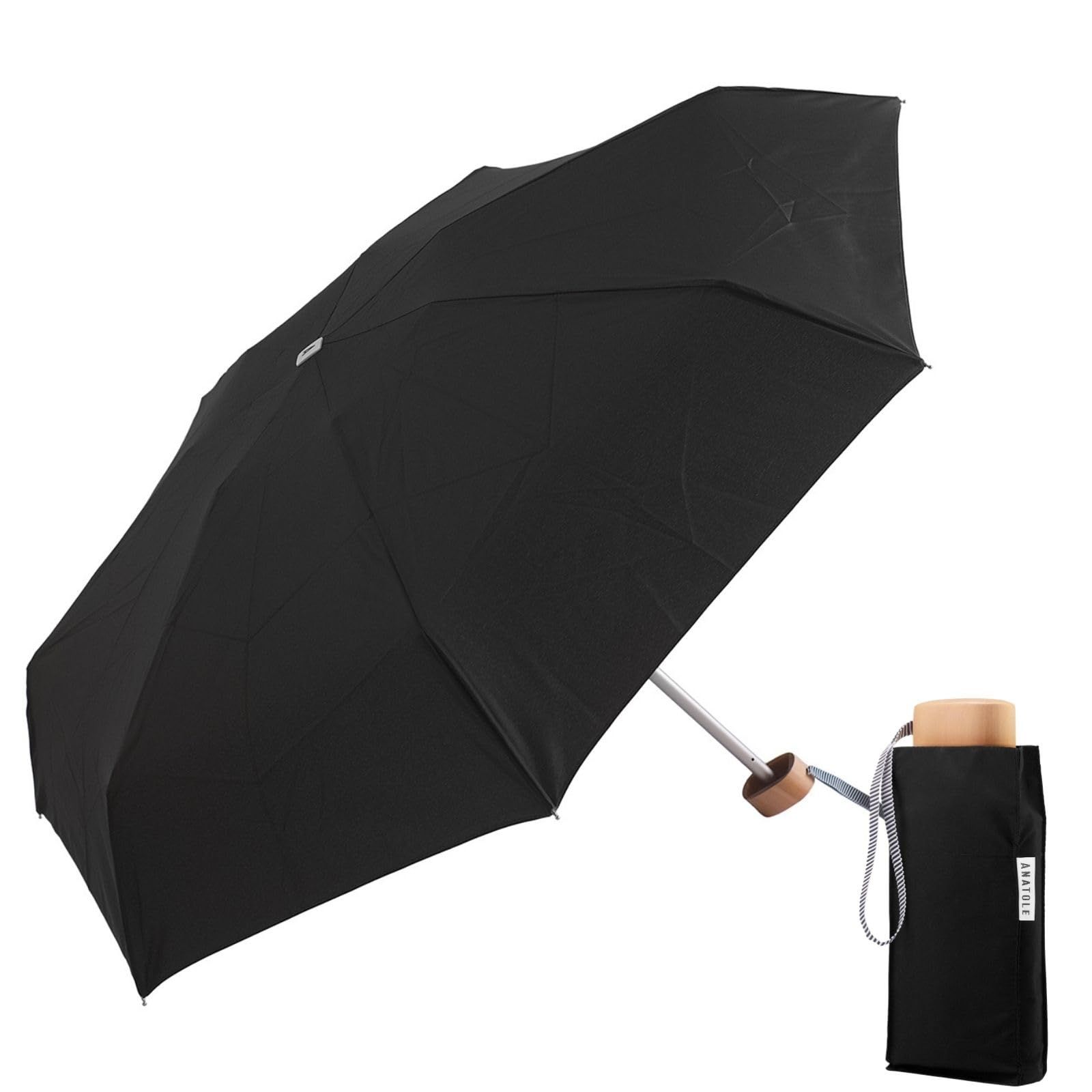 ANATOLE(アナトール) コンパクト 折りたたみ傘 SOLID COLOURS 親骨50cm 直径85cm Jane ブラック ｜ ユニセックス 雨傘 軽量 無地 フランスブランド AN-SO06