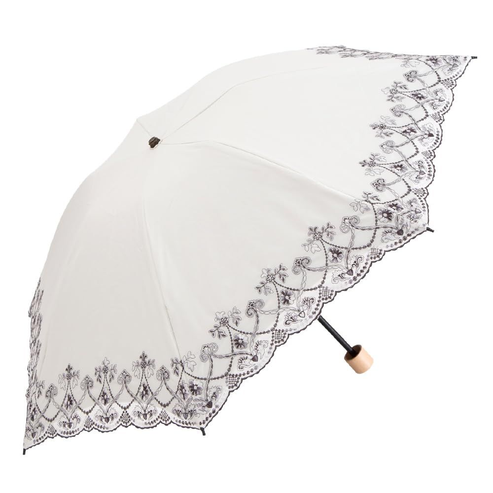 [シノワズリーモダン]日傘 完全遮光 UVカット 折りたたみ傘 傘 晴雨兼用 遮光率100% UVカット率100％ 遮熱 逃熱 マーブル 刺繍 涼しい かわいい きれい 軽量 母の日 ギフト (ホワイト×チャコールグレー)