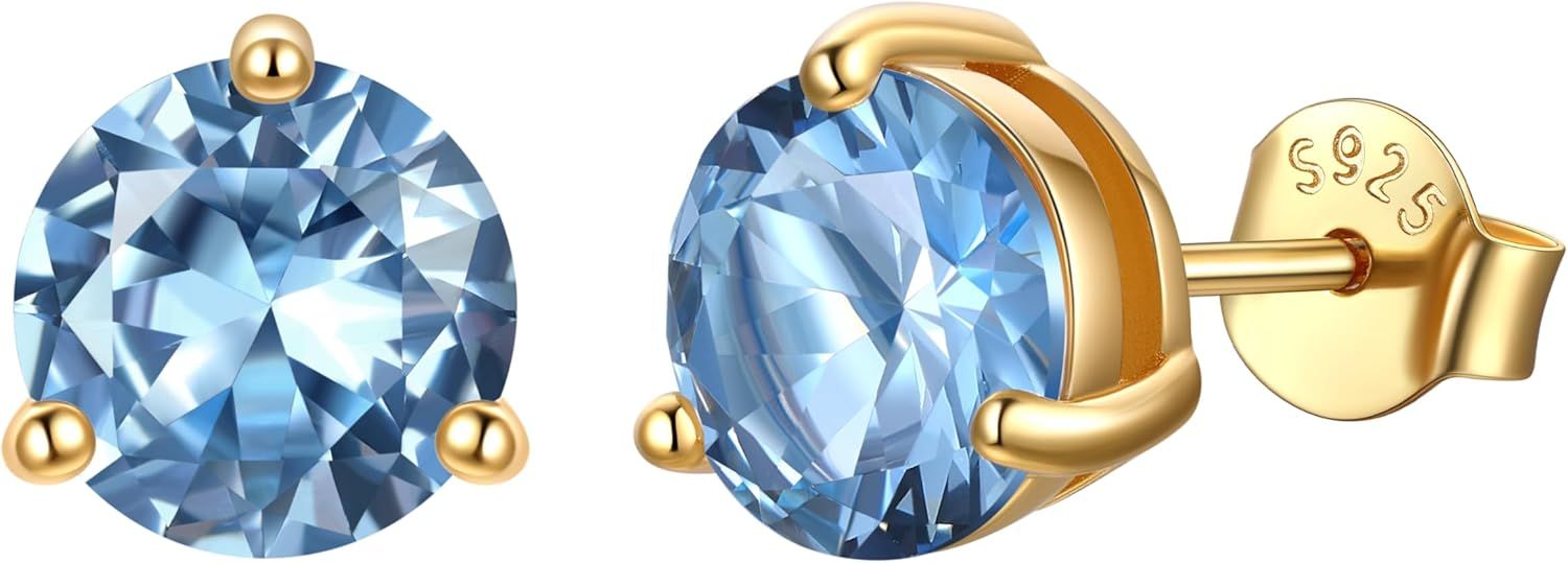 Earrings, Metal Allergy-Friendly, 925 Silver Earrings, Women's and Men's, Leave It On, Colorful, 5-7.5mm, Round Zirconia Gold Earrings, 20g, Gift Box Included